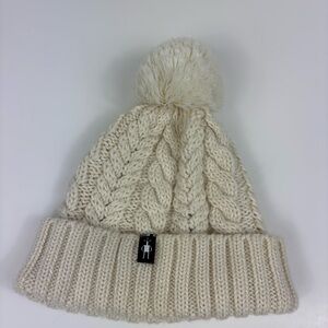 Smartwool Puff Ball Beanie Stretch Cable Knit Merino Wool Blend Neutral Tone